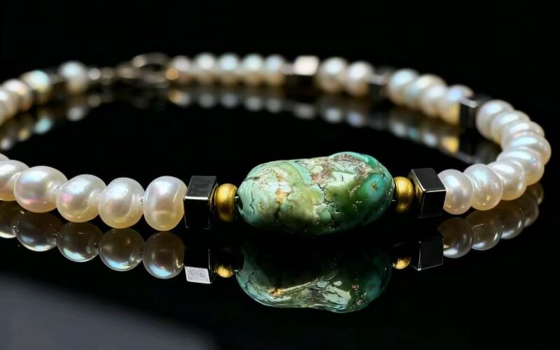 Natural Porcelain-Grade Tricolor Turquoise & Freshwater Pearl Bracelet