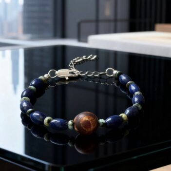 Aged Dzi Bracelet with Lapis Lazuli
